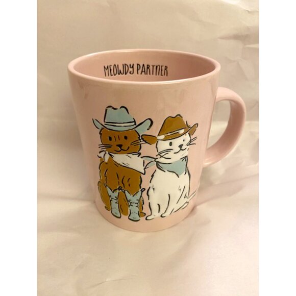 NEW Adorable Meowdy Partner Cowboy Cat Cats Pink Coffee Tea Mug Cup Prima Design - Picture 2 of 5